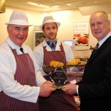 Jim Mitchell of category sponsors, Dalziel Ltd presents the 2017 Best Bridie, to Murdoch Brothers, Forres