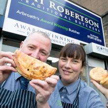 Steve and Pam at DH Robertson, Arbroath with their award winning bridies